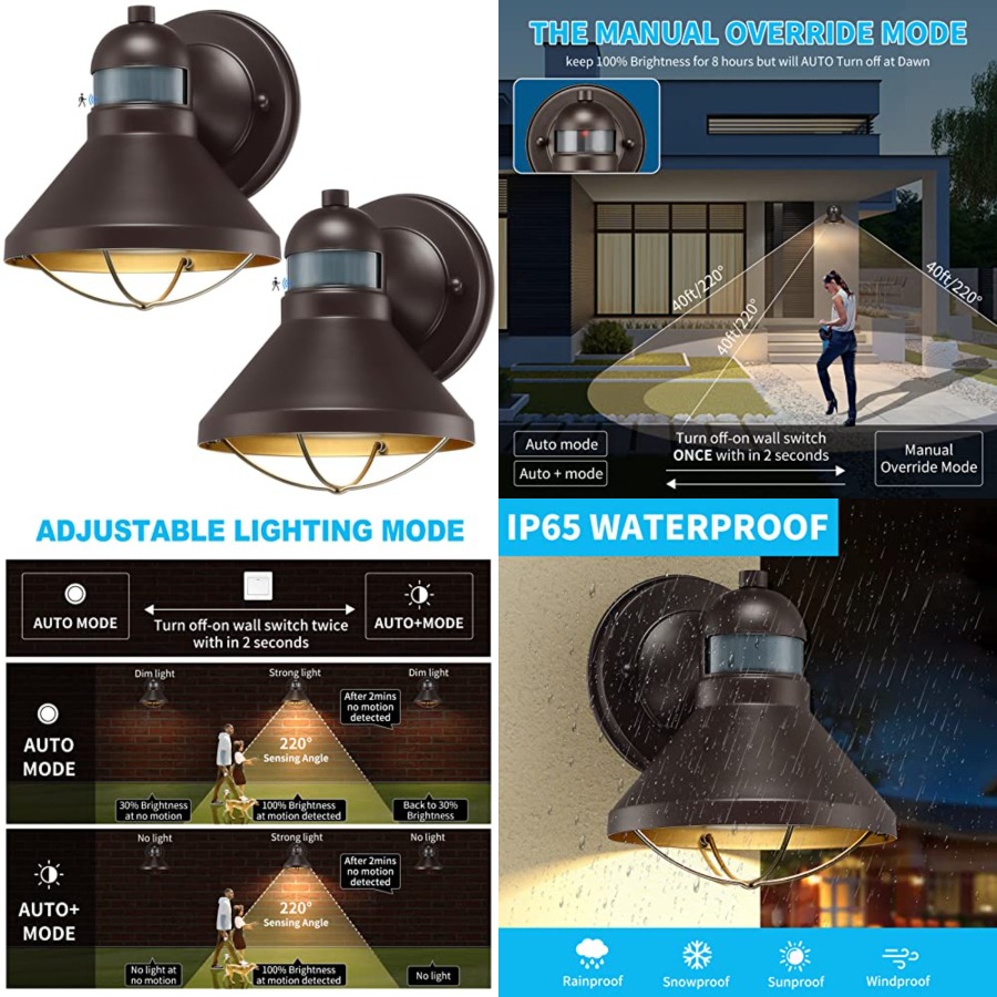 Motion Sensor Outdoor - 2팩 모션 센서 야외 LED 벽등,