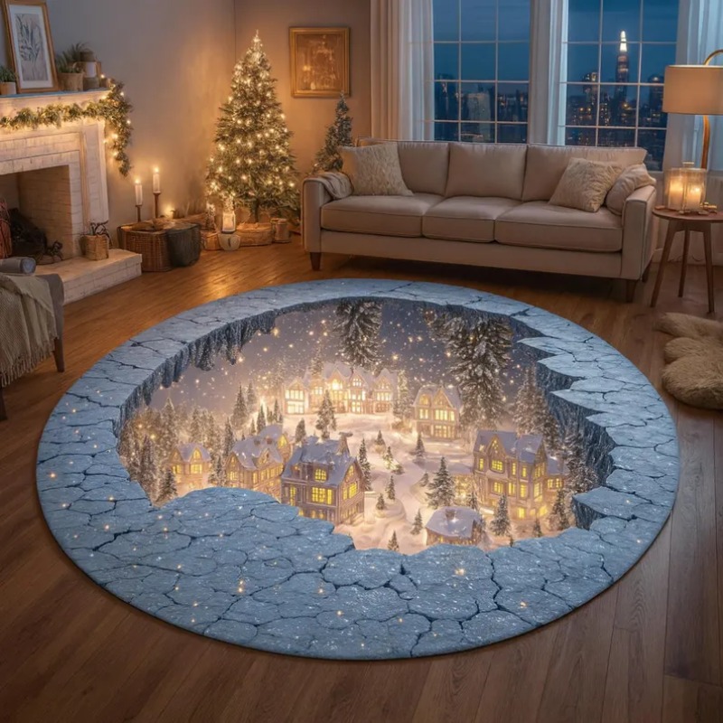 Outdoor Xmas Lighting Ideas - 3D 크리스마스 마을 러그 겨울 눈