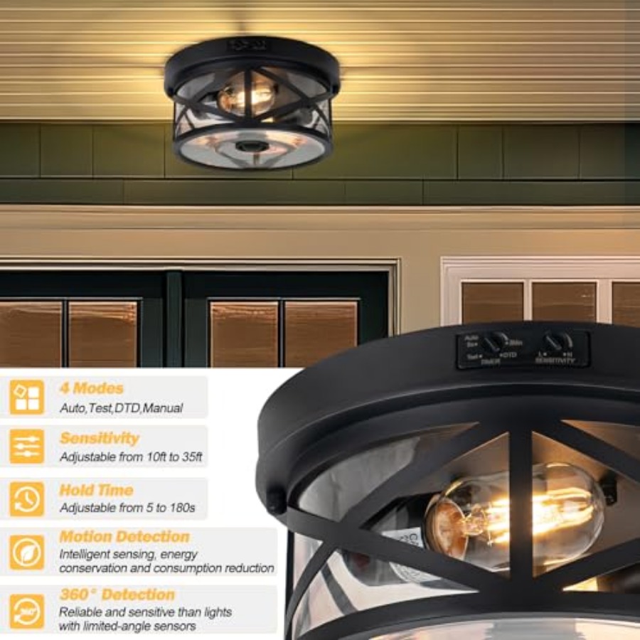 모션 센서 야외 천장 조명, 조절 가능한 블랙 플러시  - Motion Sensor Outdoor 리뷰 및 가격