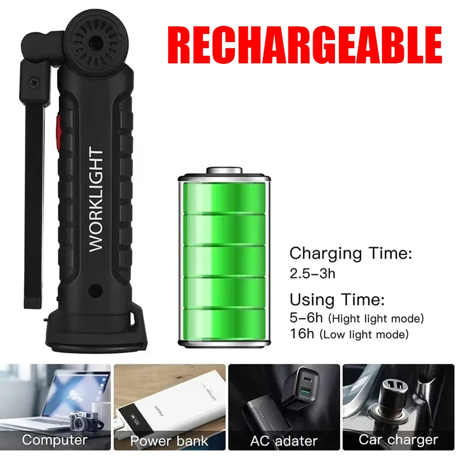 새로운 휴대용 COB LED 손전등 USB C 충전식  - Hanging Outdoor Lighting 리뷰 및 가격