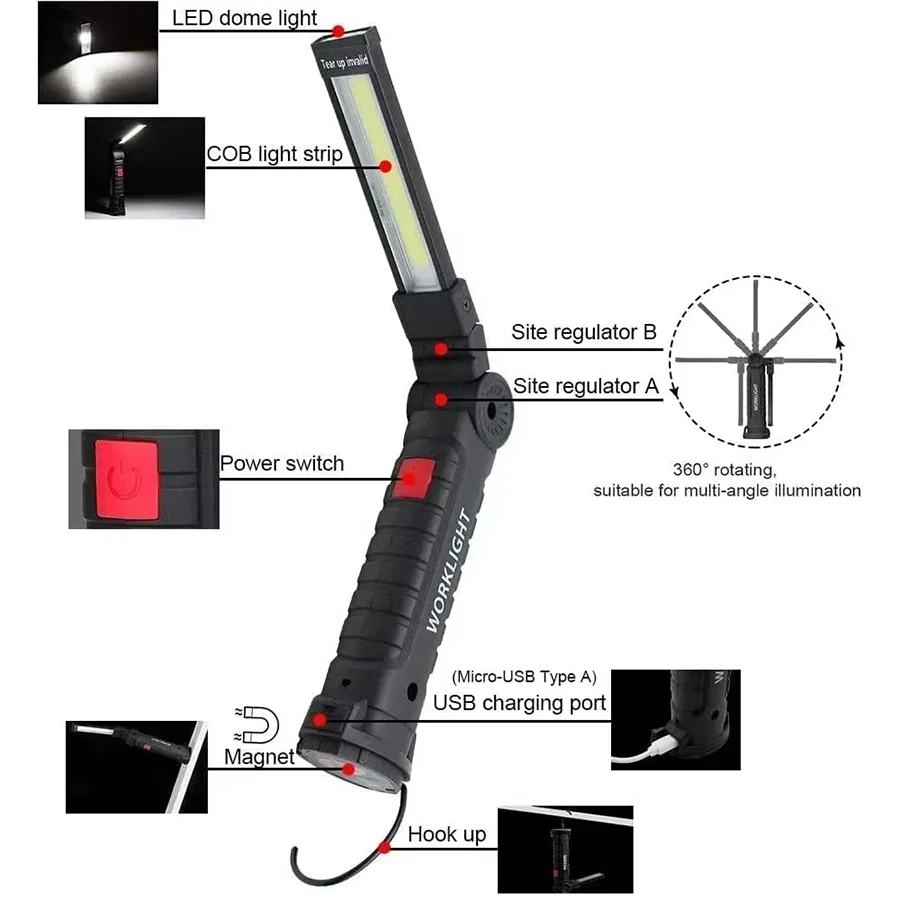 새로운 휴대용 COB LED 손전등 USB C 충전식  - Hanging Outdoor Lighting 리뷰 및 가격